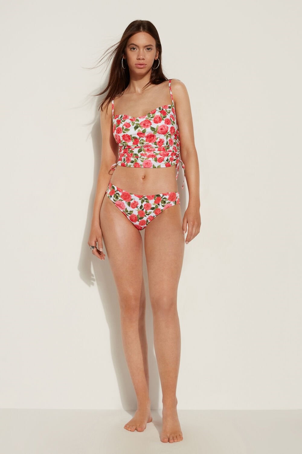 Floral Romantic Rose Print 598v Tezenis Crop Top with Side Drawstrings | 394086-BMU