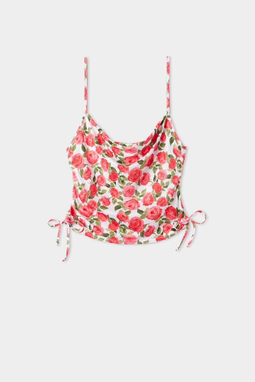 Floral Romantic Rose Print 598v Tezenis Crop Top with Side Drawstrings | 394086-BMU