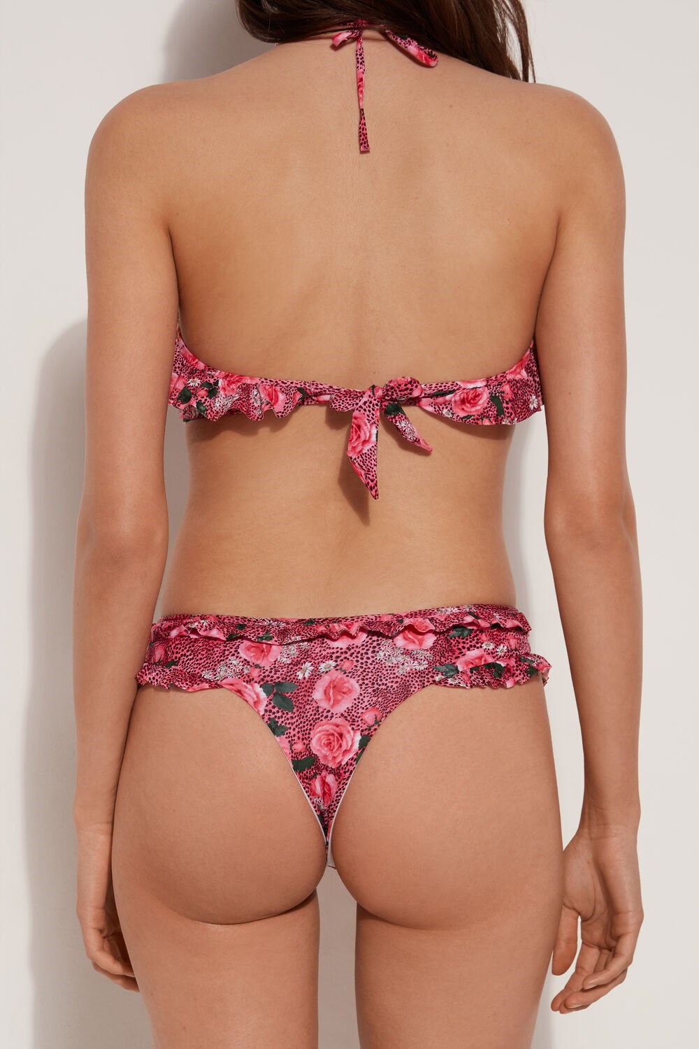 Floral Wild Rose Print 616v Tezenis Wild Roses Triangle One-Piece Swimsuit | 357642-POJ