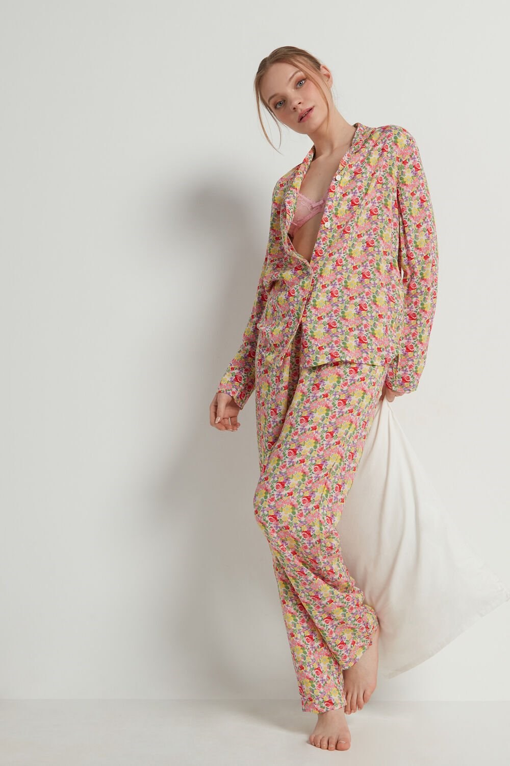 Floral Wildflower Print 294v Tezenis Full-Length Printed Viscose Fabric Button-Up Pajamas | 248915-FKX