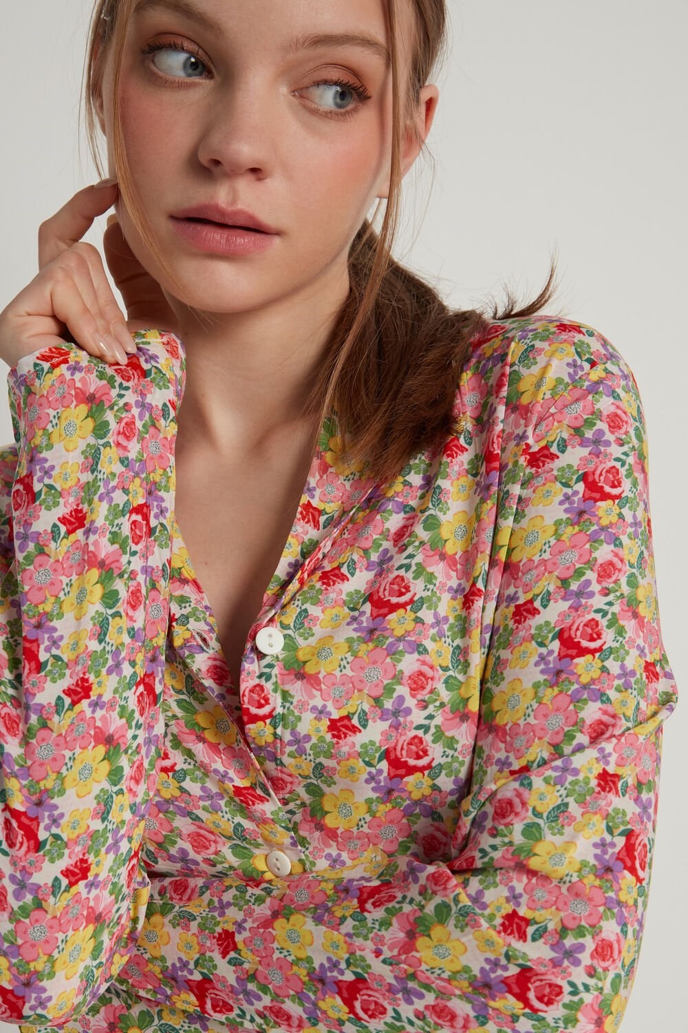 Floral Wildflower Print 294v Tezenis Full-Length Printed Viscose Fabric Button-Up Pajamas | 248915-FKX