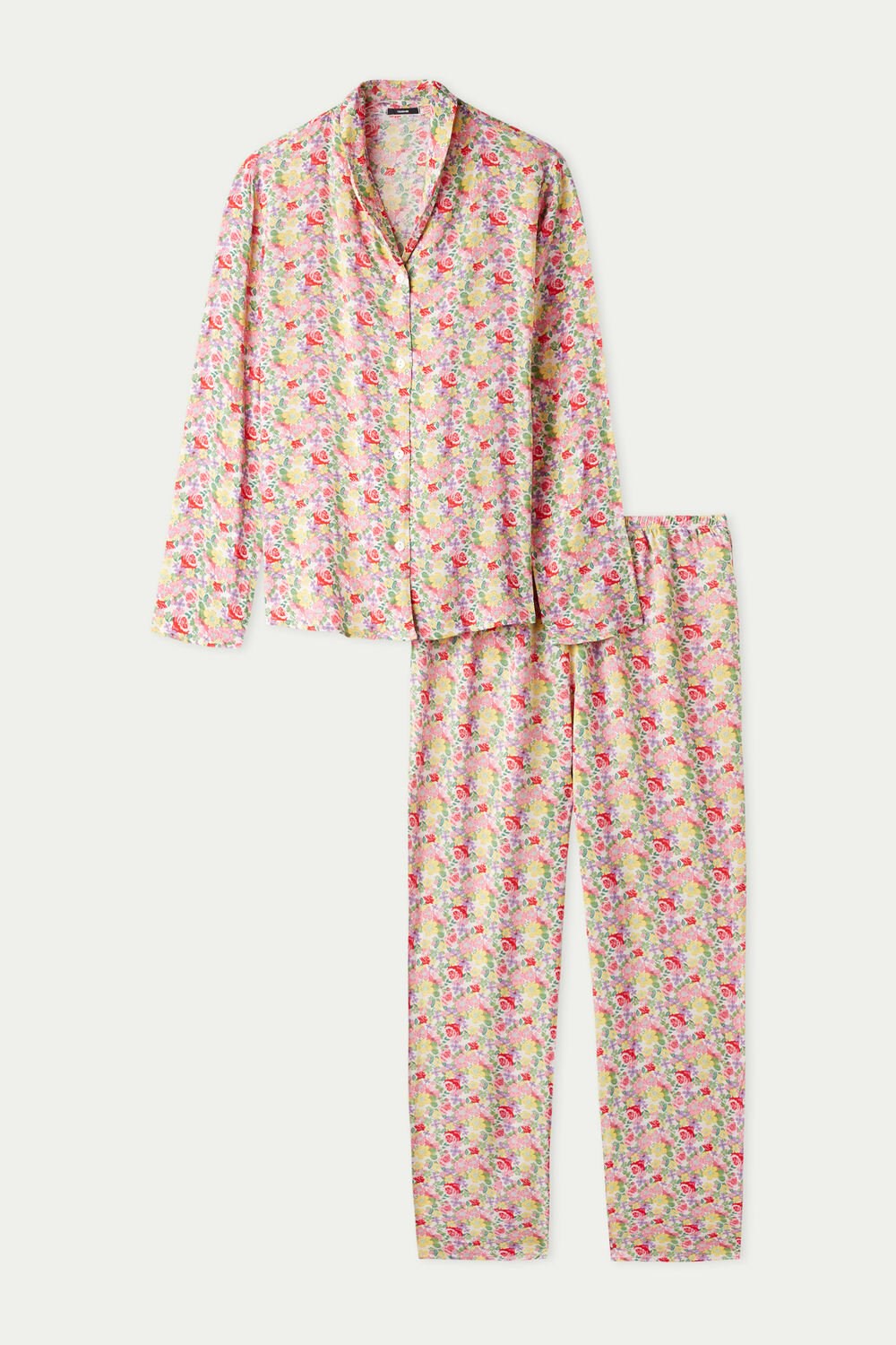 Floral Wildflower Print 294v Tezenis Full-Length Printed Viscose Fabric Button-Up Pajamas | 248915-FKX