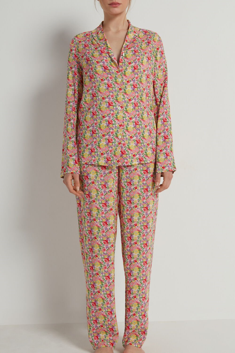 Floral Wildflower Print 294v Tezenis Full-Length Printed Viscose Fabric Button-Up Pajamas | 248915-FKX