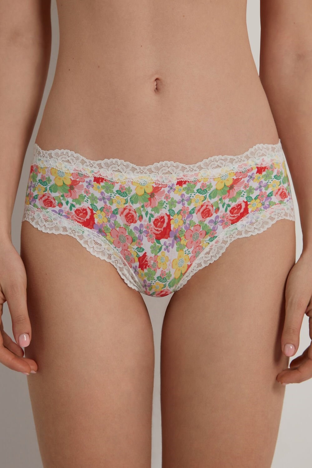 Floral Wildflower Print 294v Tezenis Printed Microfiber and Lace Hipster Brazilian | 732468-SKC