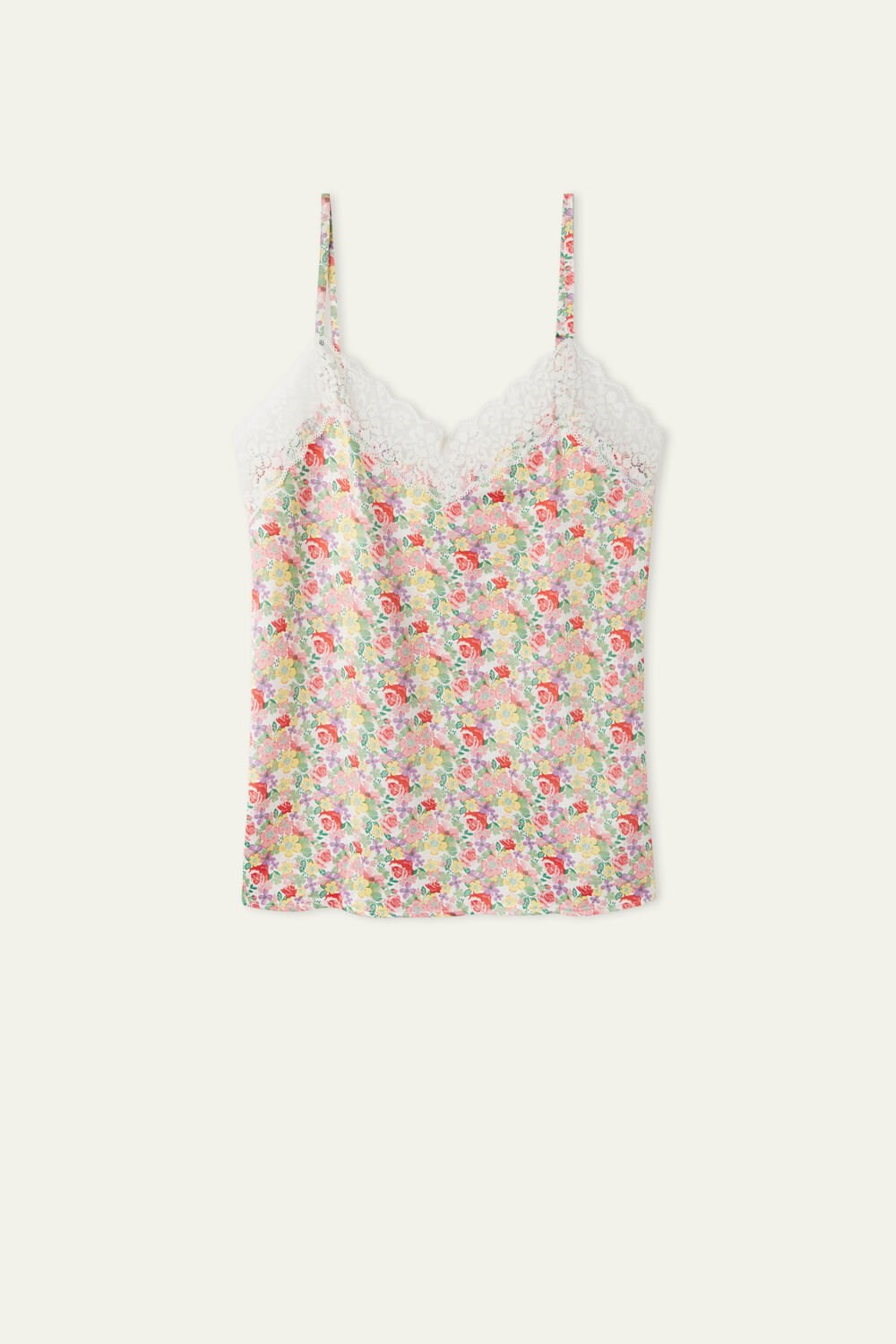 Floral Wildflower Print 294v Tezenis Satin and Lace Tank Top | 032415-SIB