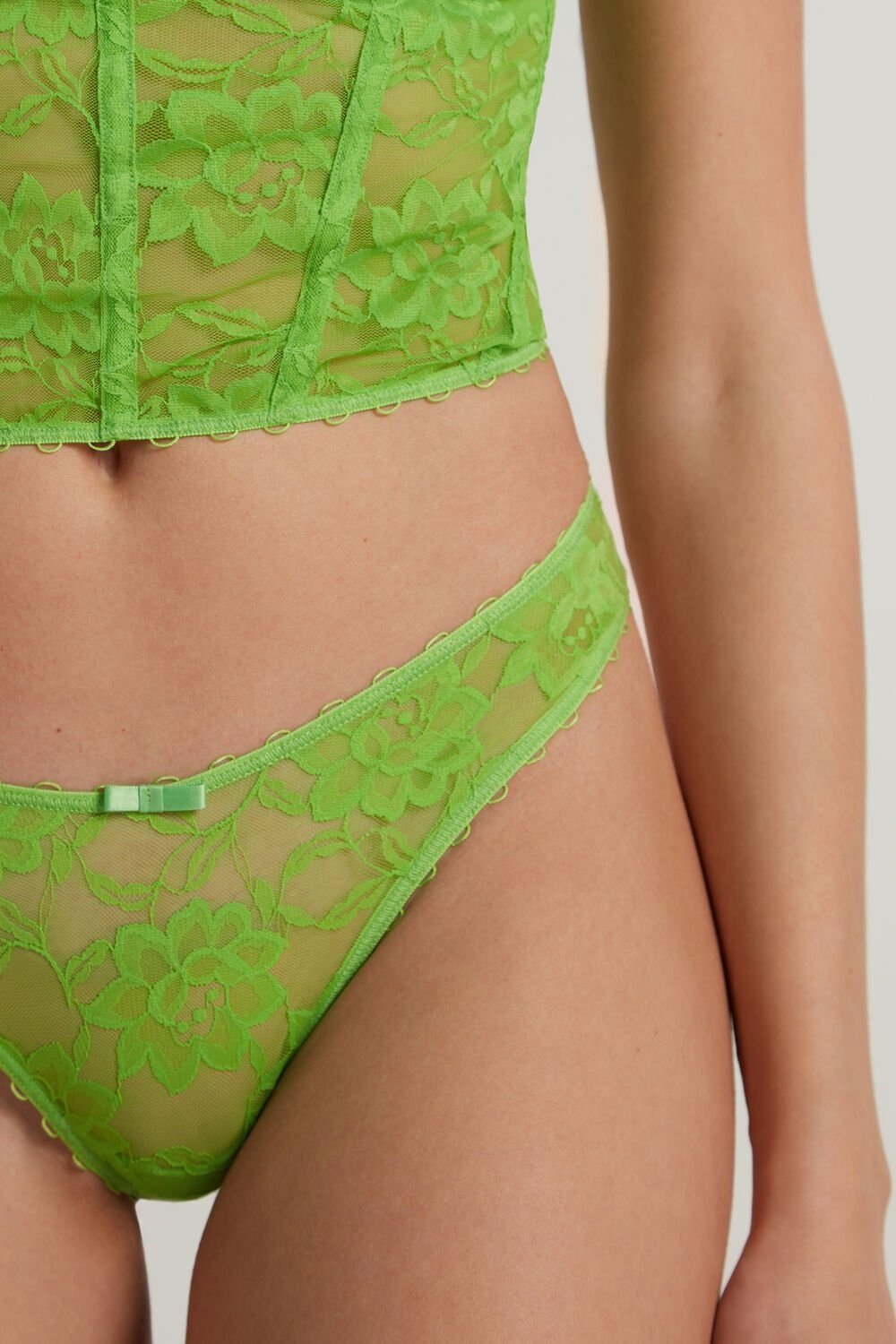 Green Apple Green 308v Tezenis Blooming Lace High-Cut Brazilian Panties | 716924-YHF