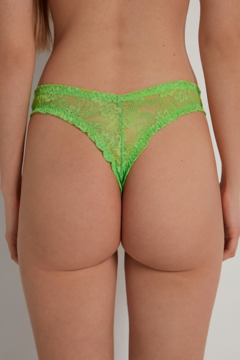 Green Apple Green 308v Tezenis High-Cut Gathered Lace Brazilian Panties | 897546-VMQ