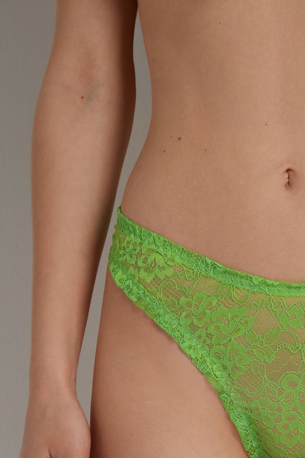 Green Apple Green 308v Tezenis High-Cut Gathered Lace Brazilian Panties | 897546-VMQ