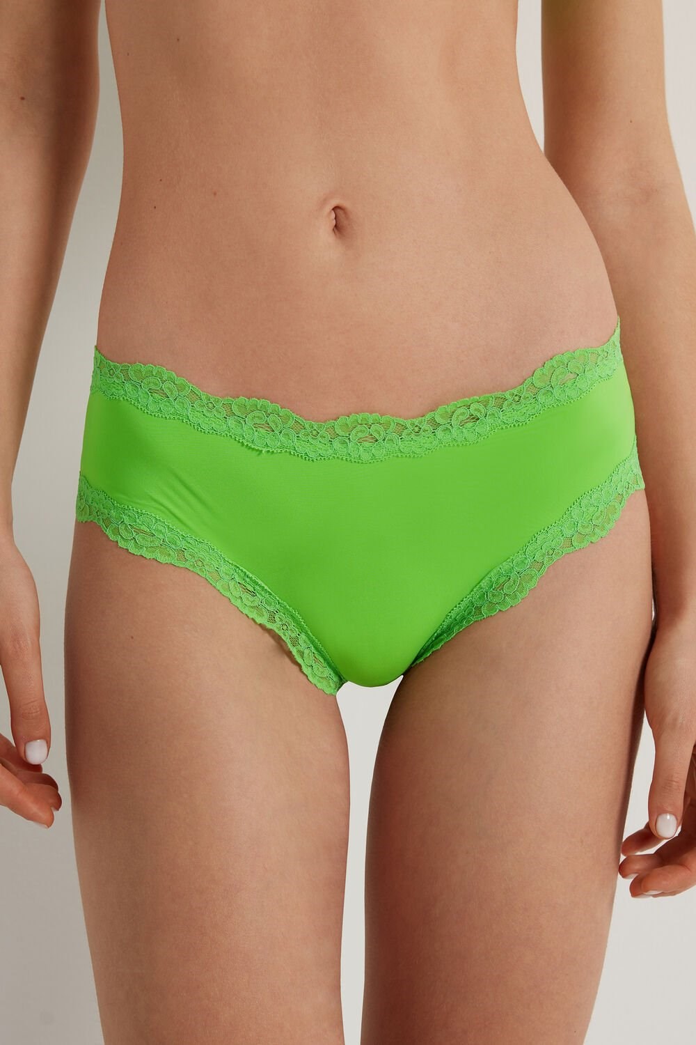 Green Apple Green 308v Tezenis Lace and Microfiber Cheeky Hipster | 879214-PUA