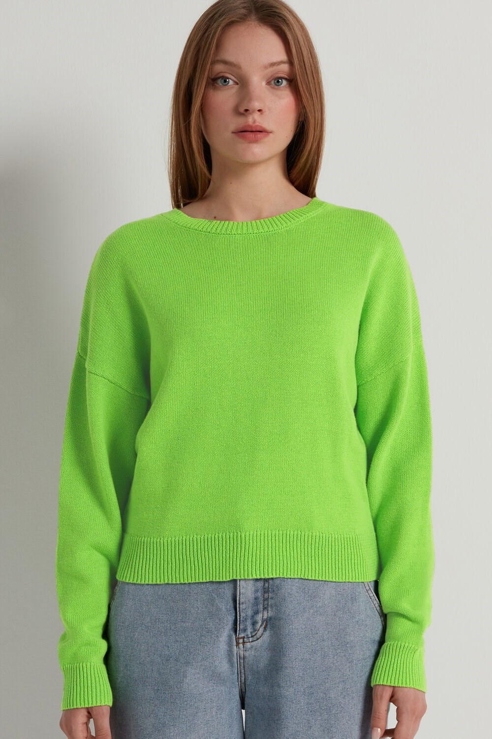 Green Apple Green 308v Tezenis Long Sleeve Crewneck Sweatshirt in Cotton | 072198-MNE