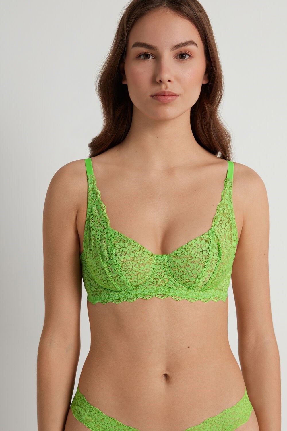 Green Apple Green 308v Tezenis Paris Recycled Lace Unpadded Balconette Bra | 167895-DRT