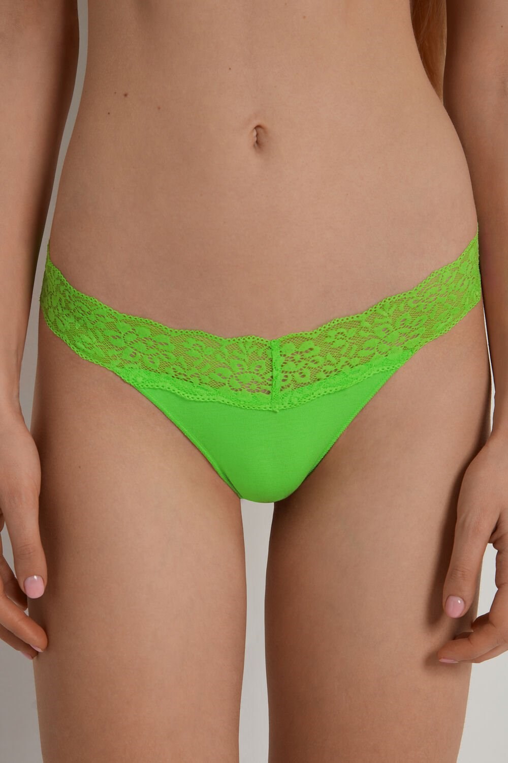 Green Apple Green 308v Tezenis Recycled Cotton and Lace Brazilian Panties | 190436-RKT