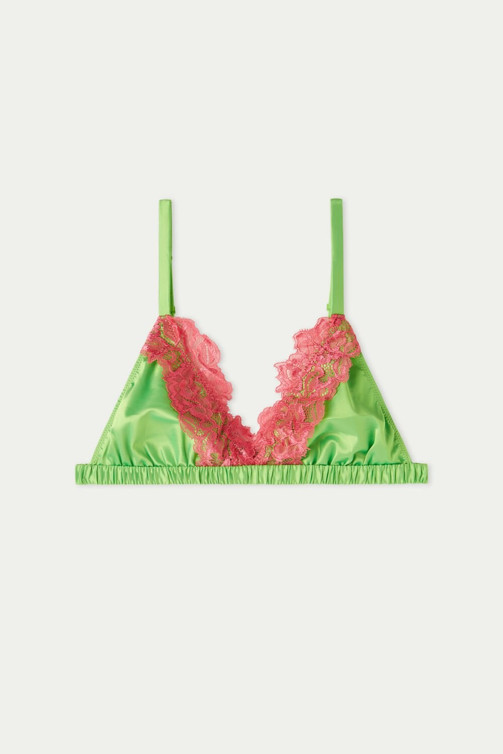 Green Apple Green/Coral Pink 310v Tezenis Delicate Satin Triangle Bra | 845702-SNF