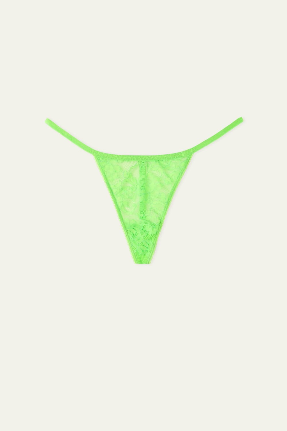 Green Apple Green Kiss 309v Tezenis High-Cut Lace String Thong with Rhinestone Lettering | 562918-RAG