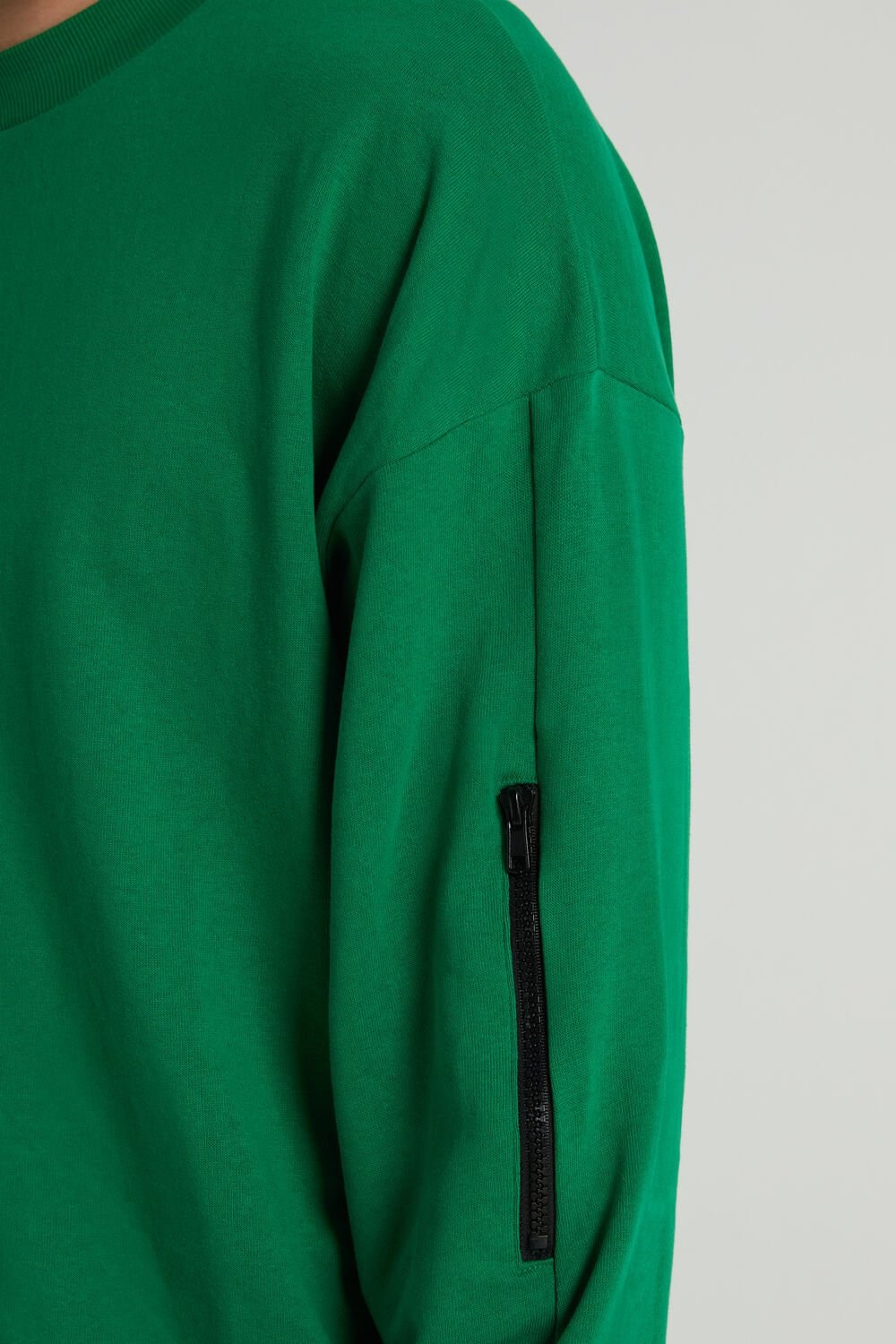 Green Bright Green 436v Tezenis Long Sleeve Crewneck Sweatshirt with Zipper Detail | 705839-YCG