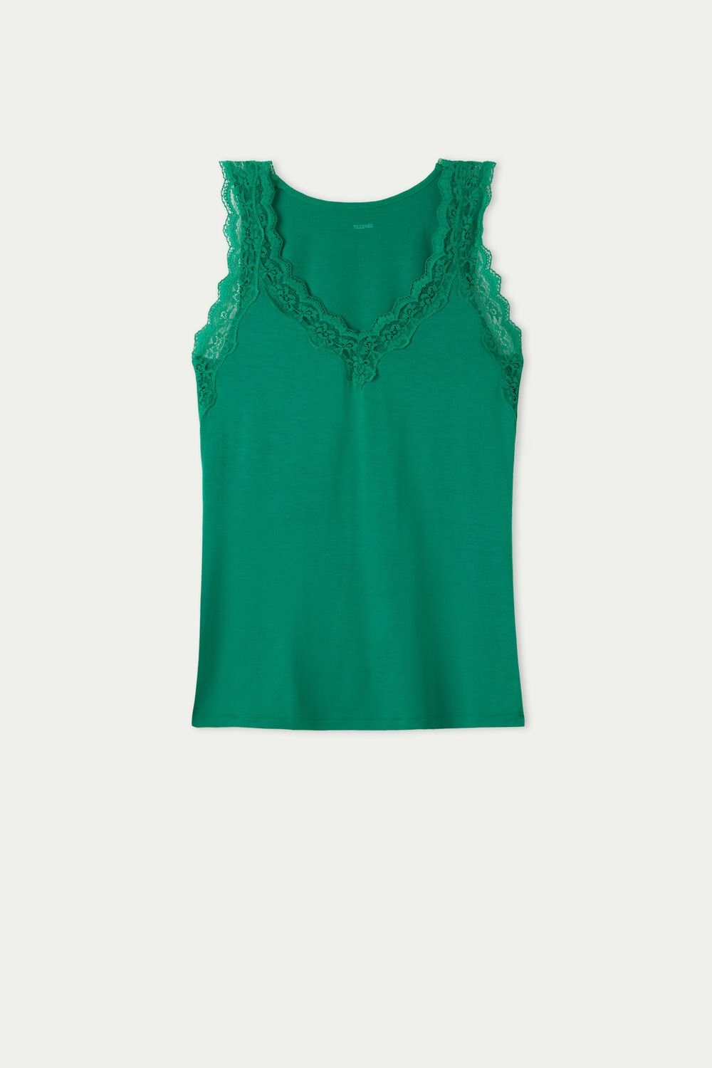 Green Cloverleaf Green 312v Tezenis Lace Wide Strap V-Neck Viscose Camisole | 329671-ANP