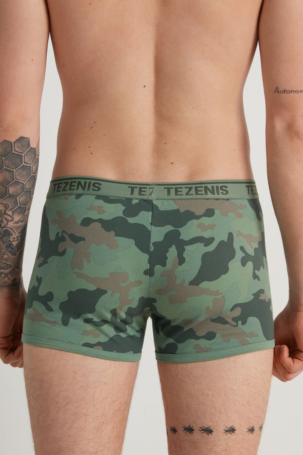 Green Green Camo Print 664v Tezenis Printed Cotton Logo Boxers with Contrasting Trim | 648172-XPK