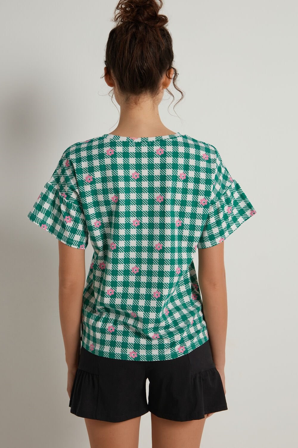 Green Milk White/Green Gingham Print 398v Tezenis Gingham Short Cotton Pajamas | 143672-OZH