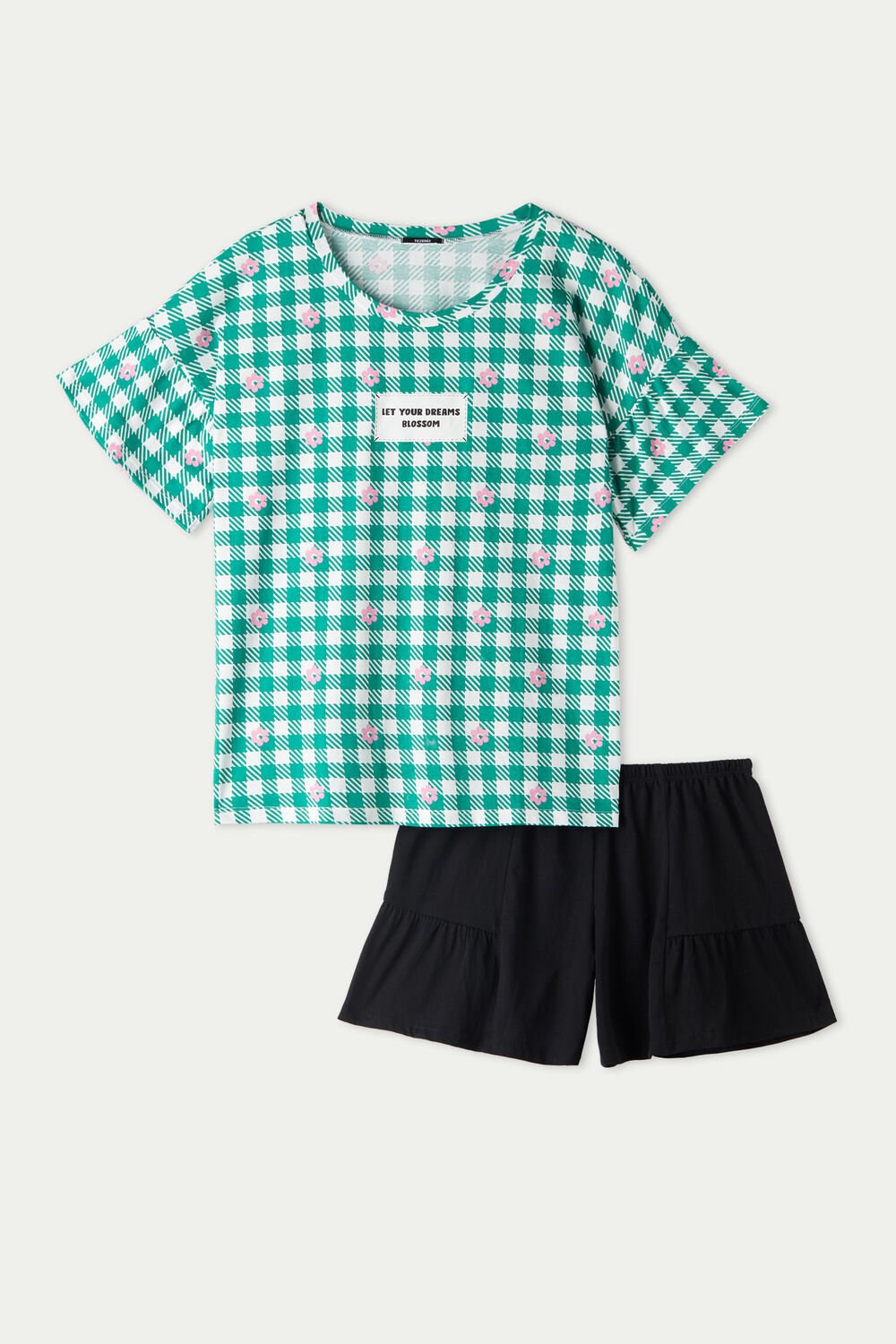 Green Milk White/Green Gingham Print 398v Tezenis Gingham Short Cotton Pajamas | 143672-OZH