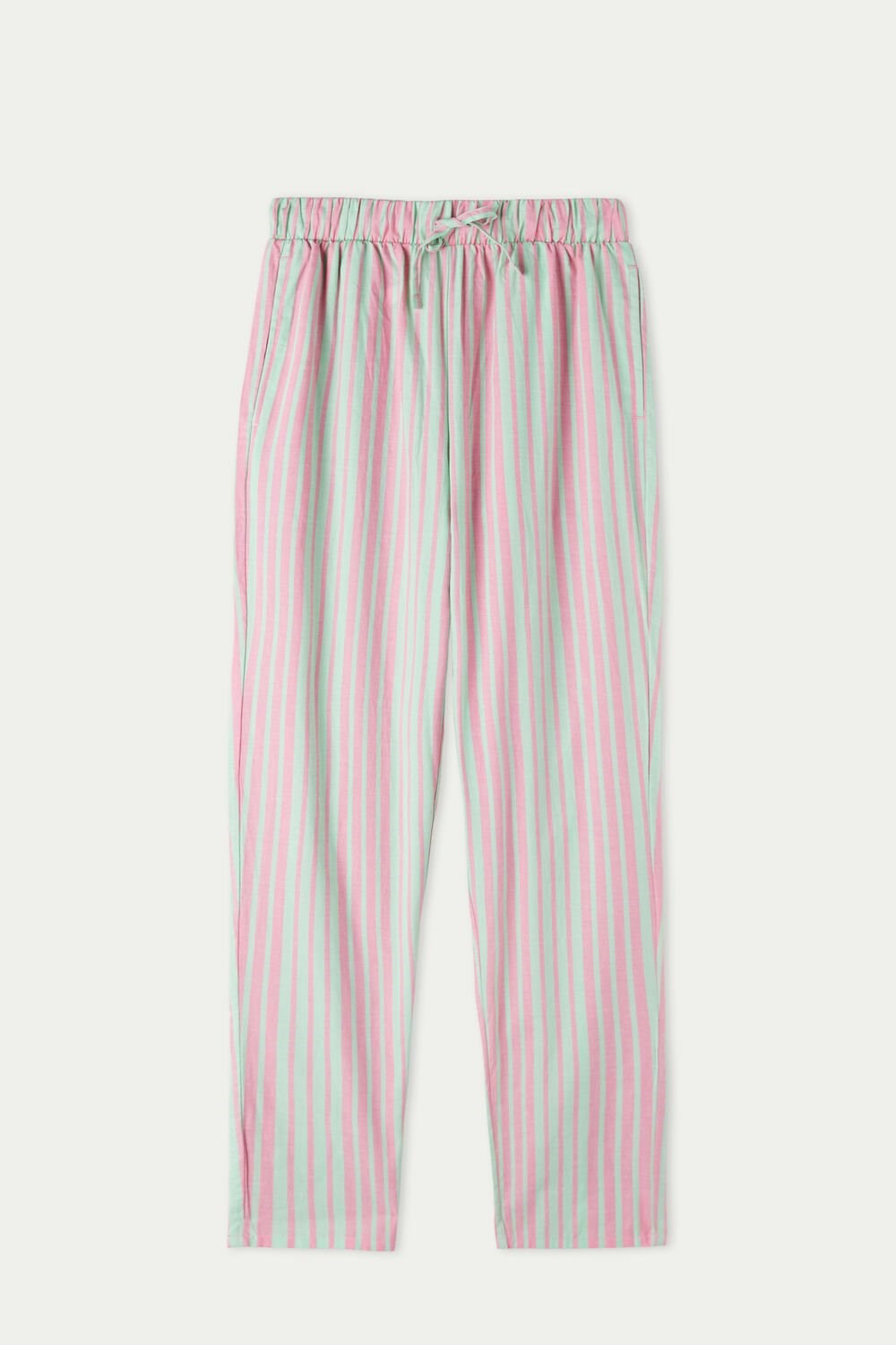 Green Multi-stripe Pastel Green Print 400v Tezenis Cotton Canvas Trousers with Drawstring | 962034-JMT