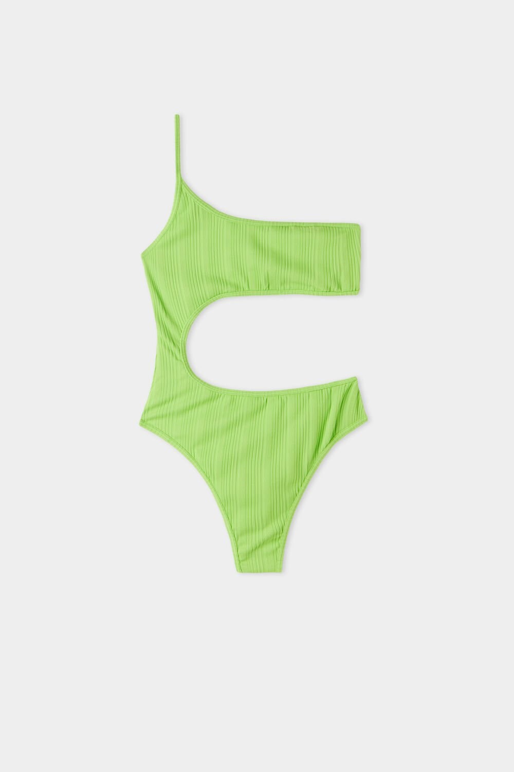 Green New Green 624v Tezenis Green Ribbed Recycled Microfiber One-Shoulder One-Piece Swimsuit | 541372-KDV