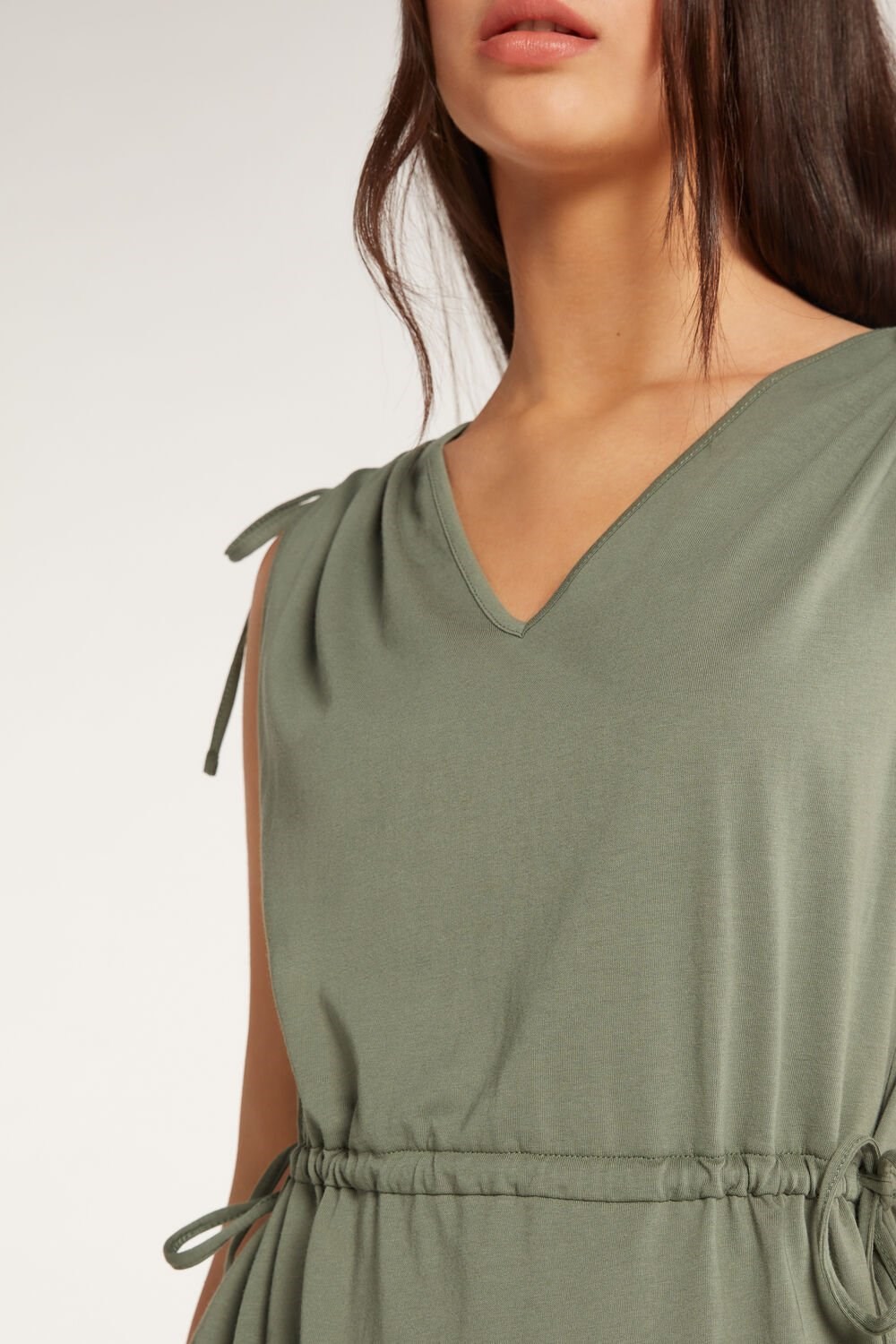 Green Soft Green 625v Tezenis Cotton Mini Dress with Drawstring and Gathering | 012839-NMY