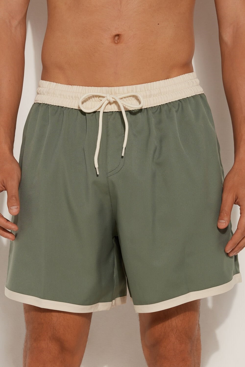 Green Soft Green 625v Tezenis Recycled Fabric Basic Contrasting Swim Trunks | 081753-BRF