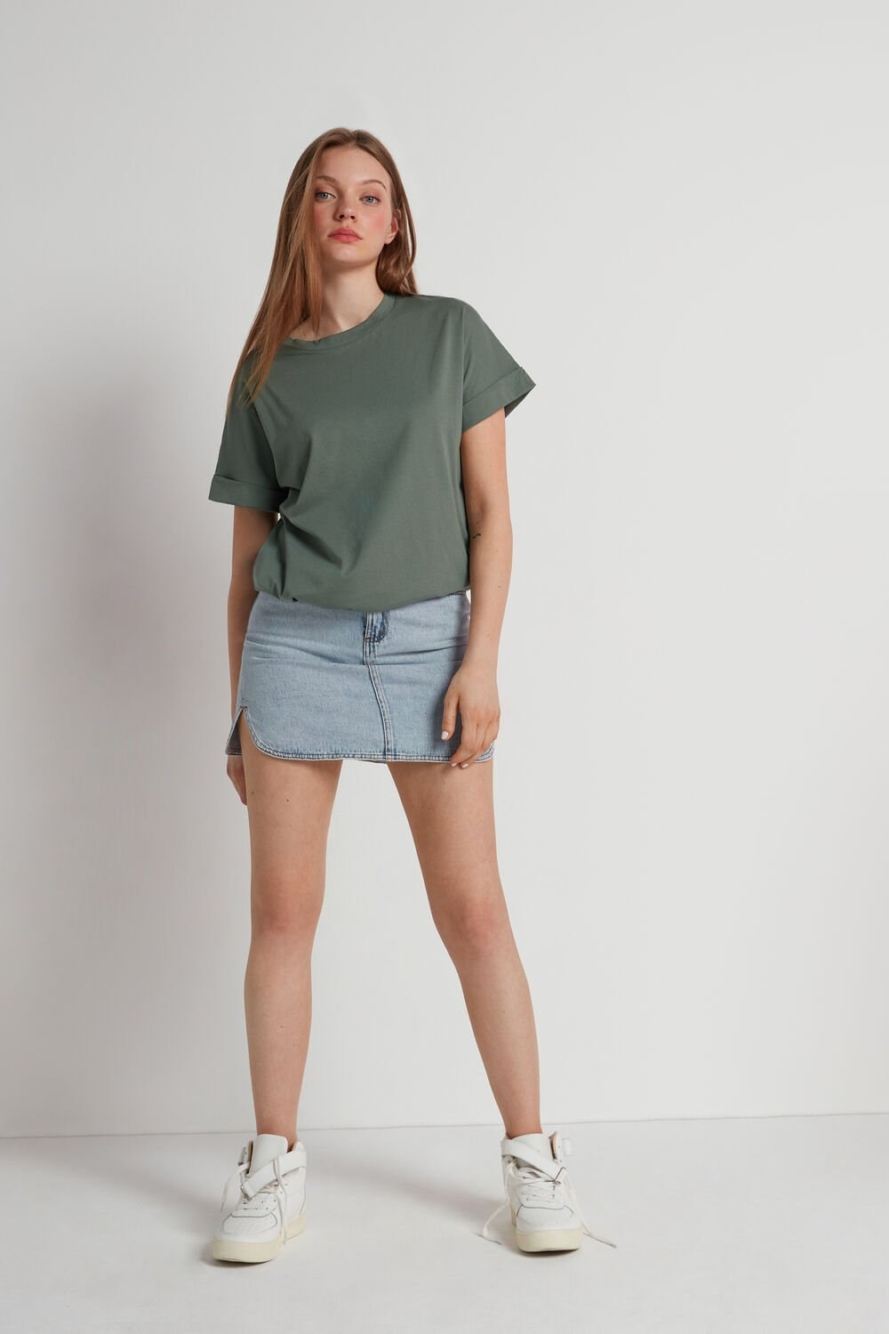 Green Soft Green 625v Tezenis Turned-Up Kimono Sleeve Cotton T-Shirt | 186209-AZW