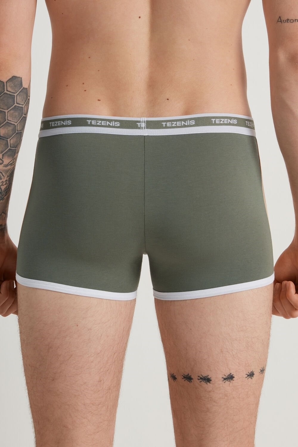 Green Soft Green/Desert 626v Tezenis Two-tone Cotton Boxers with Logoed Elastic | 085241-WBM