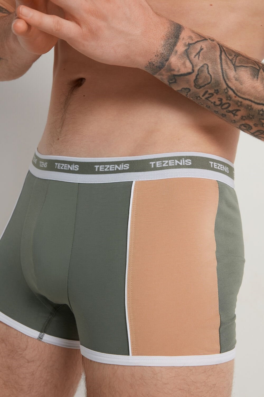 Green Soft Green/Desert 626v Tezenis Two-tone Cotton Boxers with Logoed Elastic | 085241-WBM