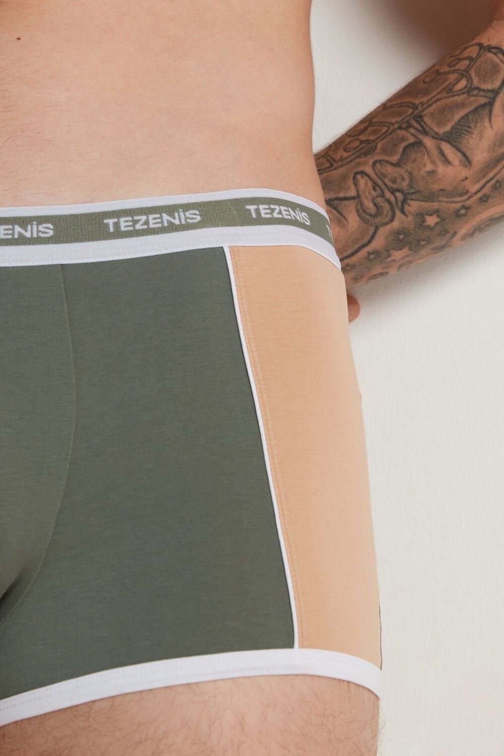 Green Soft Green/Desert 626v Tezenis Two-tone Cotton Boxers with Logoed Elastic | 085241-WBM