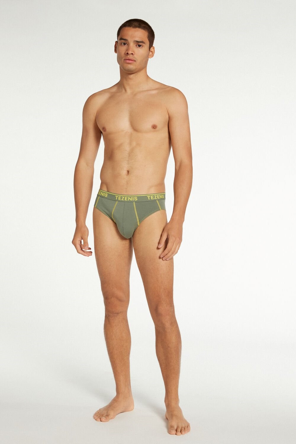 Green Soft Green/Lemon Yellow 627v Tezenis Cotton Logo Briefs with Contrasting Trim | 620453-BNT