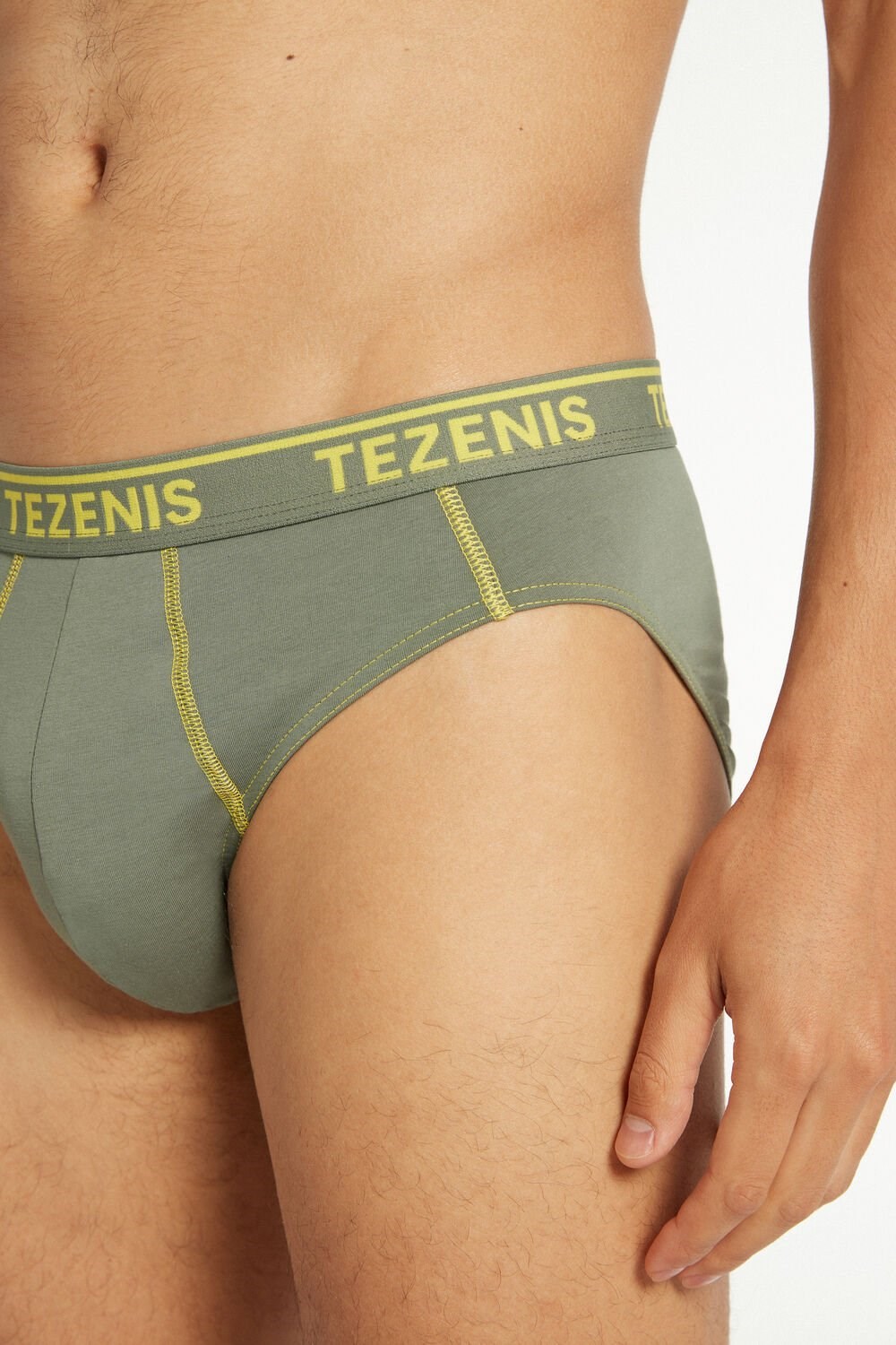 Green Soft Green/Lemon Yellow 627v Tezenis Cotton Logo Briefs with Contrasting Trim | 620453-BNT