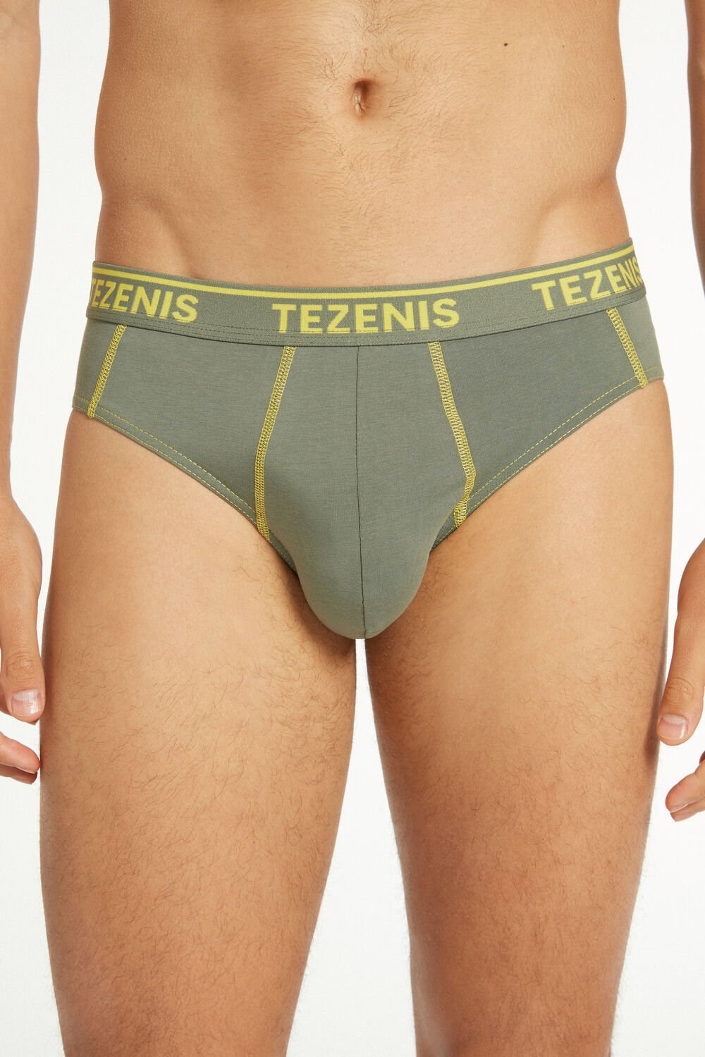 Green Soft Green/Lemon Yellow 627v Tezenis Cotton Logo Briefs with Contrasting Trim | 620453-BNT