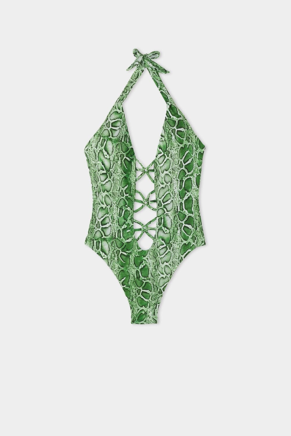 Green Tropical Snake Print 608v Tezenis Tropical Snake Deep-Neck Padded One-Piece Swimsuit | 516098-CYU