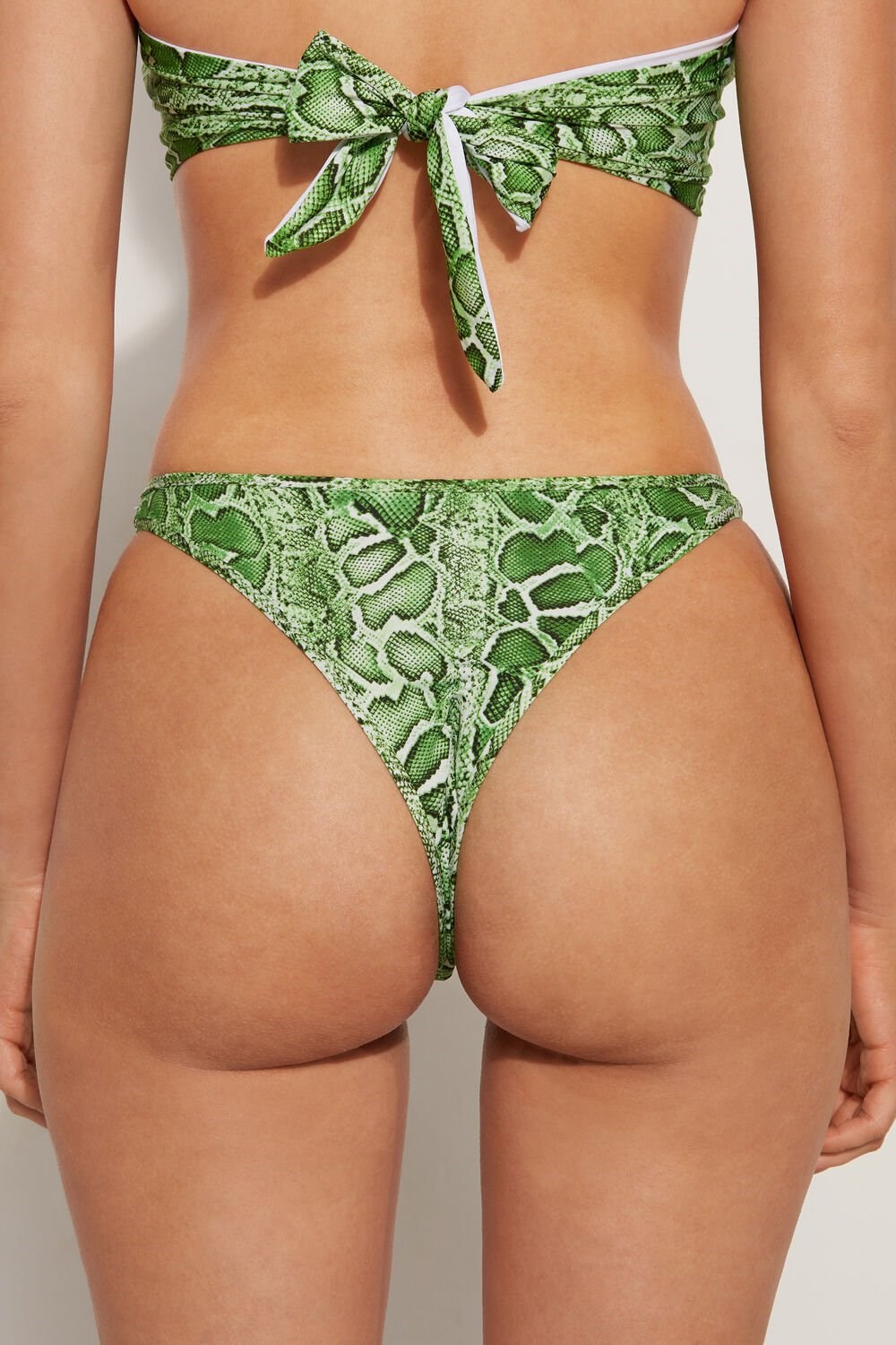 Green Tropical Snake Print 608v Tezenis Tropical Snake High-Cut Brazilian Bikini Bottoms | 984236-OTW