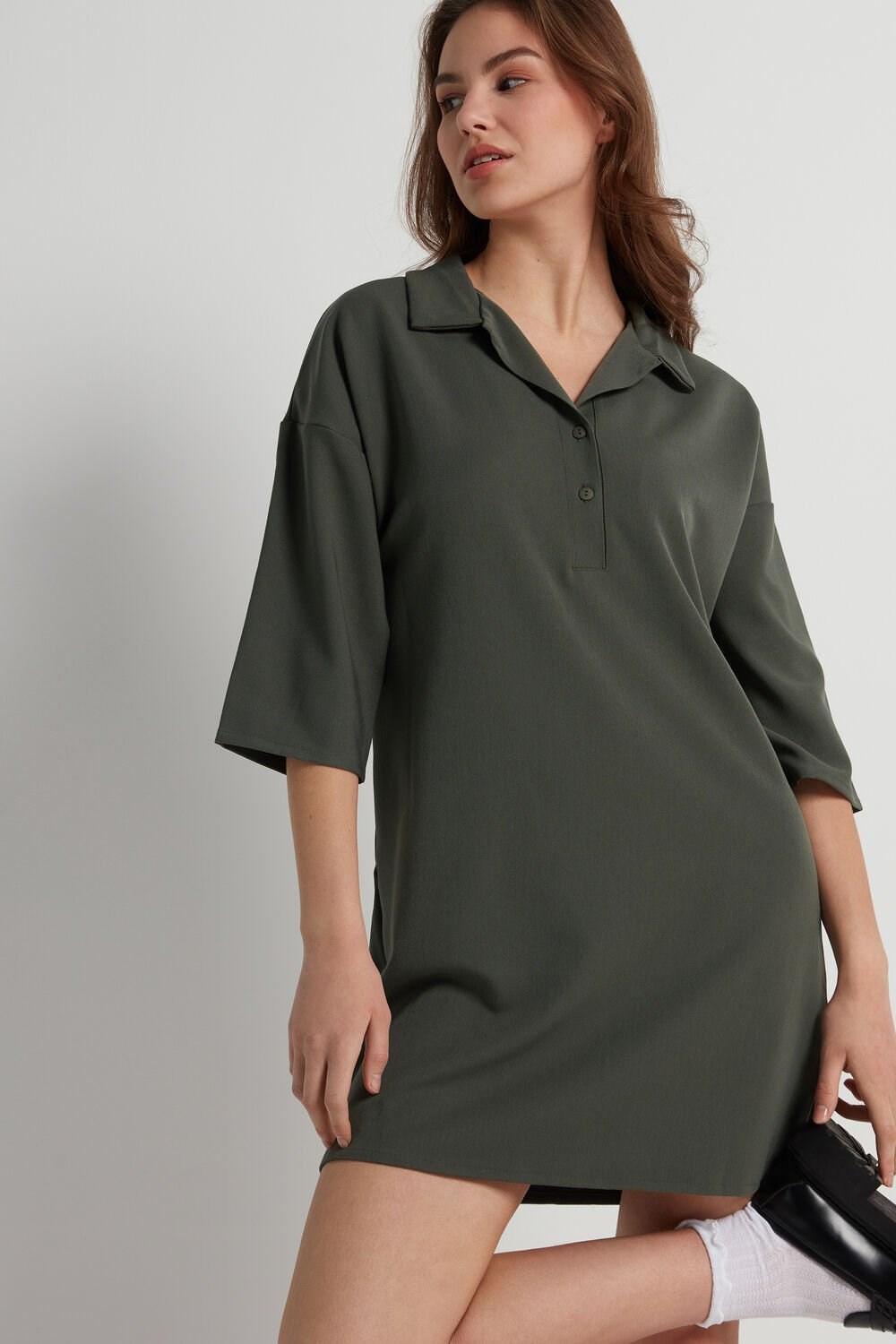 Green Winter Green 068v Tezenis Twill 3/4 Sleeve Dress | 907453-OBL