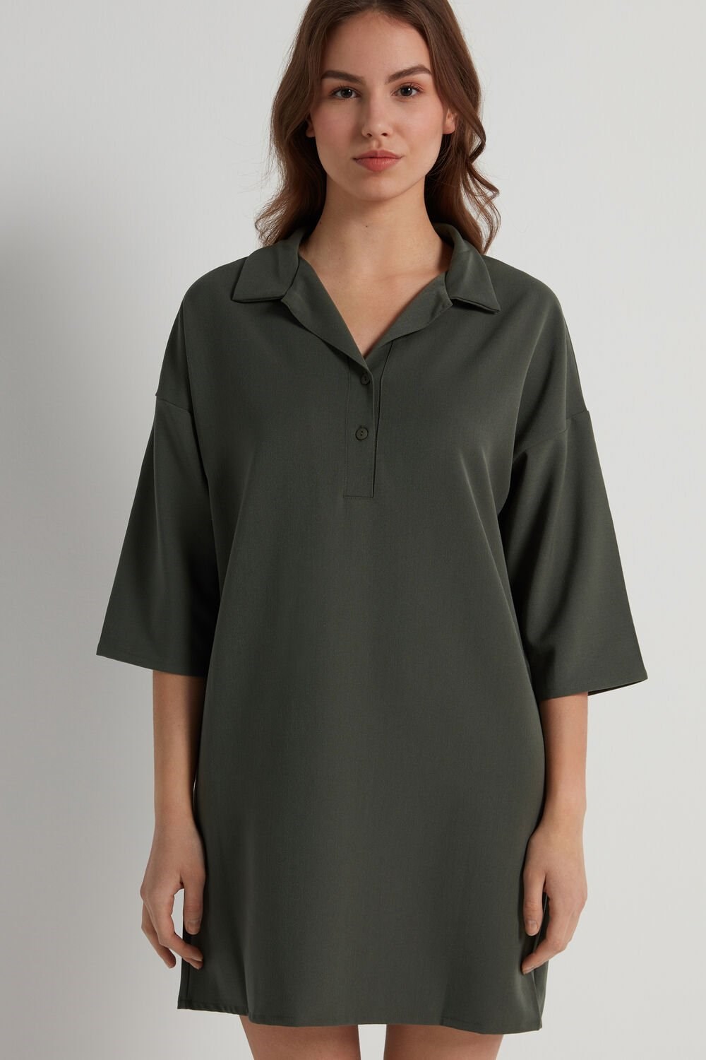 Green Winter Green 068v Tezenis Twill 3/4 Sleeve Dress | 907453-OBL