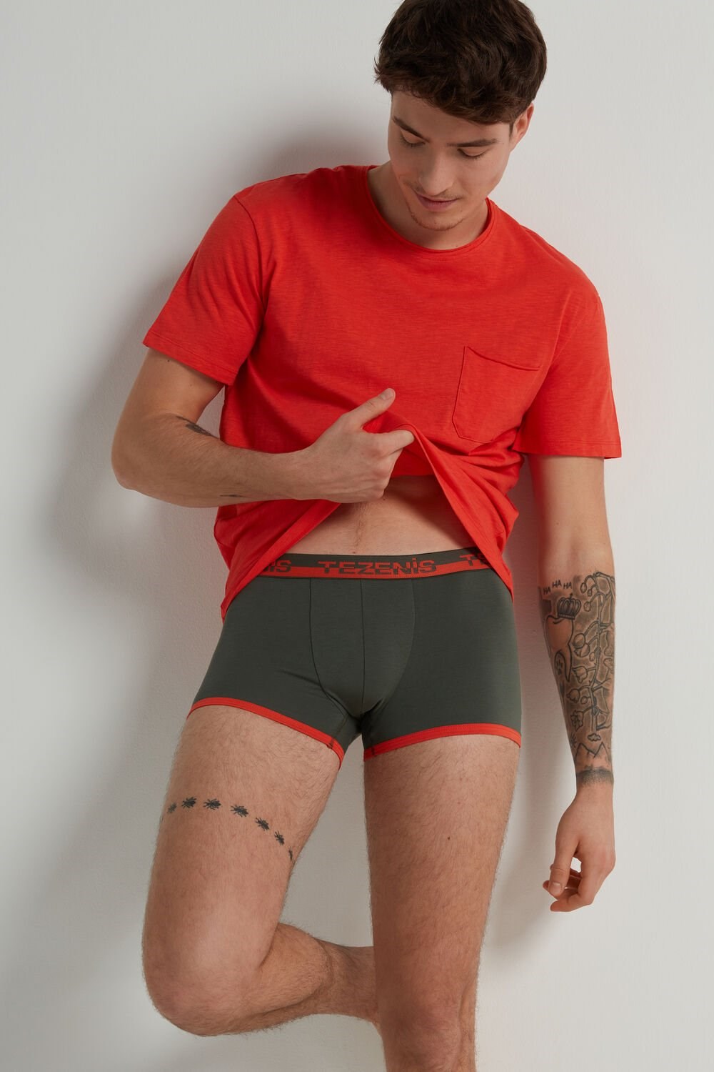 Green Winter Green/Dark Orange 438v Tezenis Cotton Boxers with Logo Elastic Band | 934218-SXV