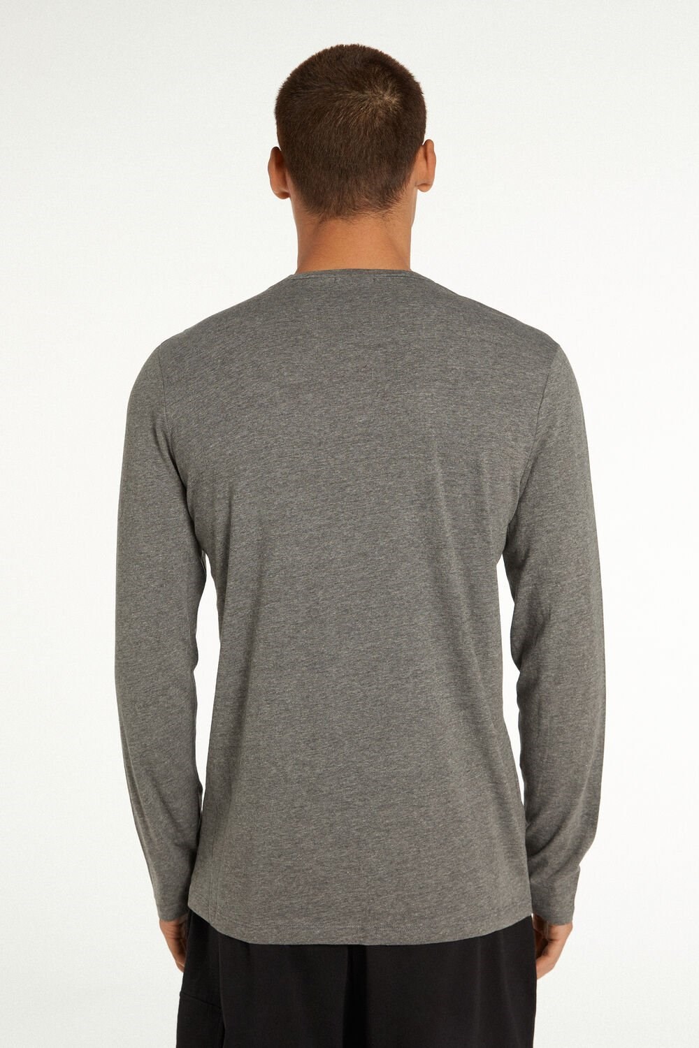 Grey Charcoal Grey Blend 498 Tezenis Long Sleeve Cotton Crew Neck Top | 302956-YDK