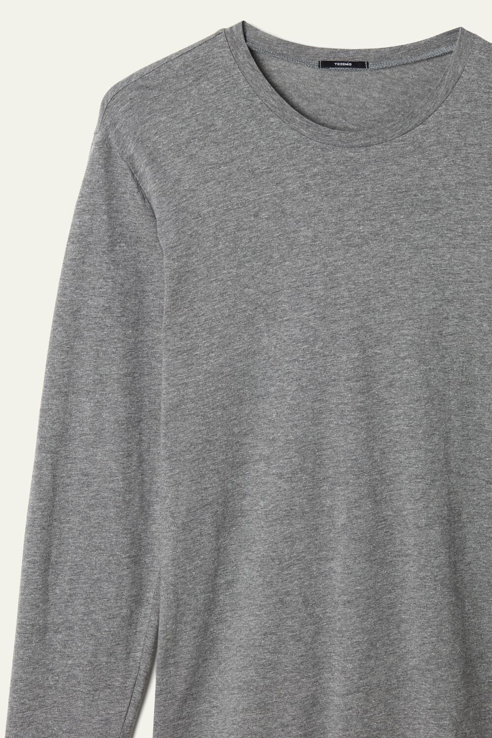 Grey Charcoal Grey Blend 498 Tezenis Long Sleeve Cotton Crew Neck Top | 302956-YDK