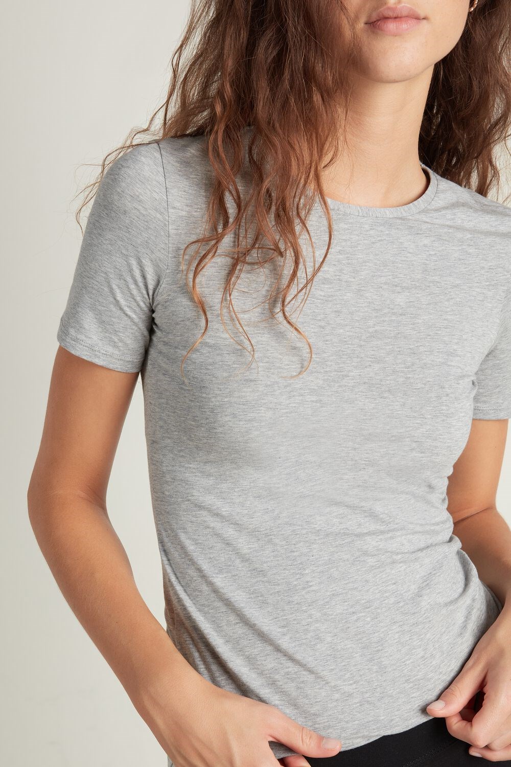 Grey Light Gray Heather 031 Tezenis Crew-Neck Stretch-Cotton T-Shirt | 257934-VSE