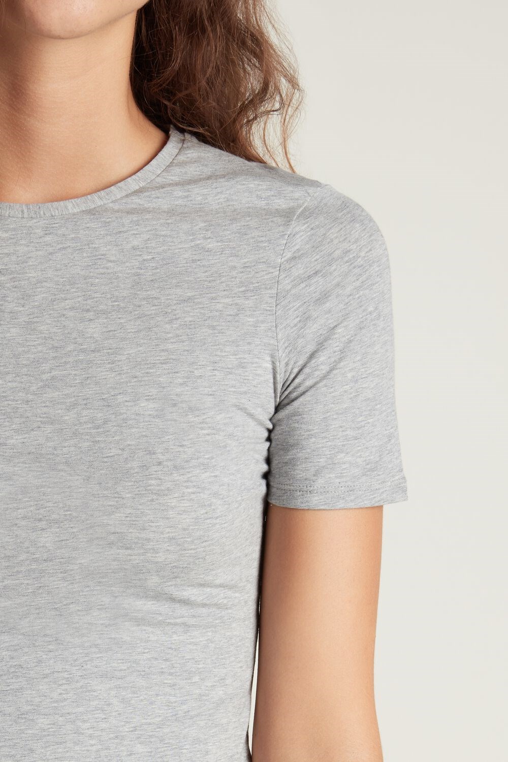 Grey Light Gray Heather 031 Tezenis Crew-Neck Stretch-Cotton T-Shirt | 257934-VSE