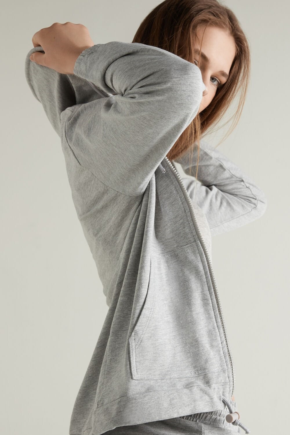 Grey Light Gray Heather 031 Tezenis Hoodie Sweatshirt with Zipper and Drawstring | 762814-TAV