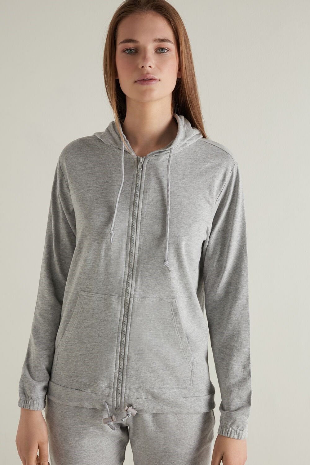 Grey Light Gray Heather 031 Tezenis Hoodie Sweatshirt with Zipper and Drawstring | 762814-TAV