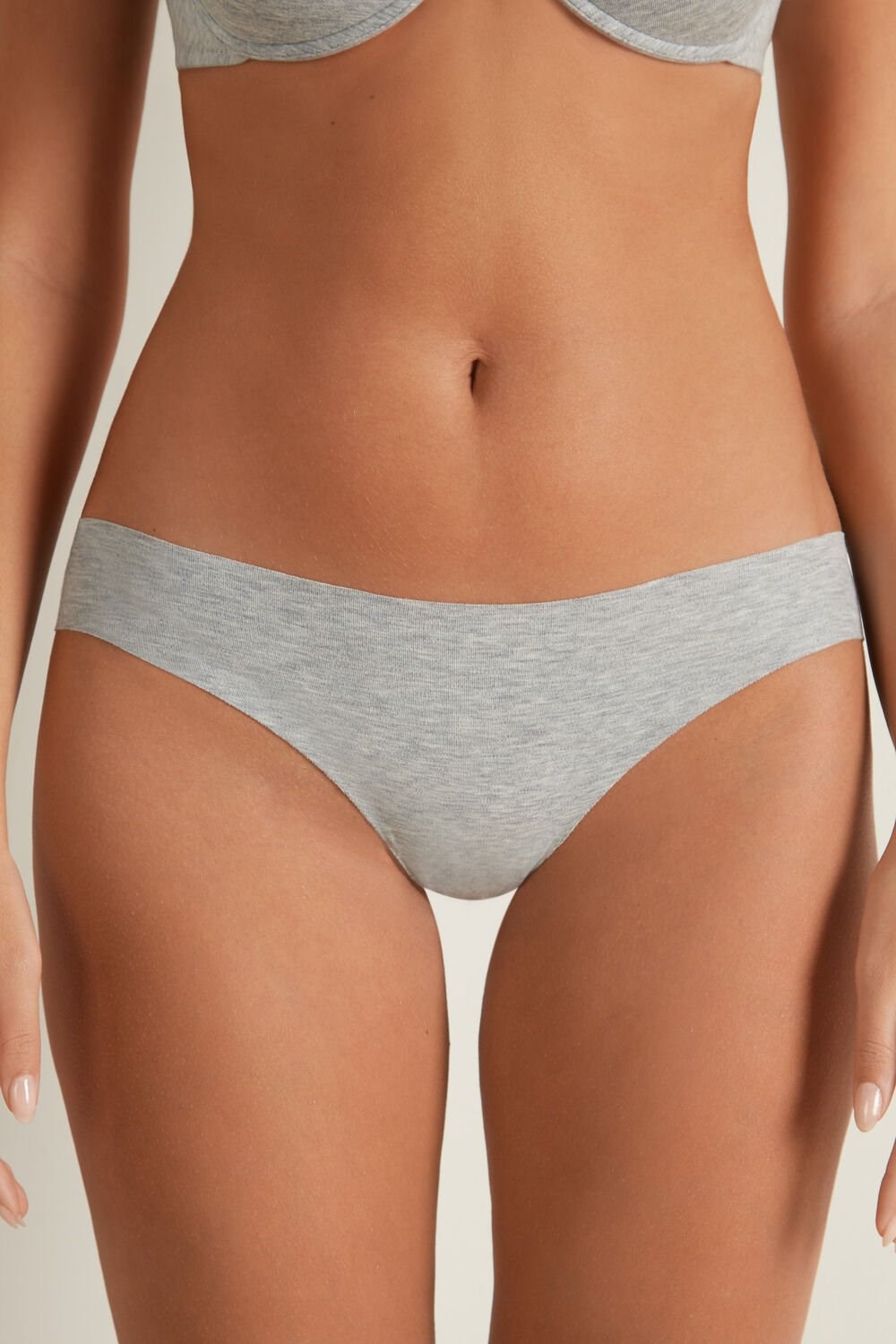 Grey Light Gray Heather 031 Tezenis Laser-Cut Cotton Recycled Lace Brazilian Panties | 526943-XAN