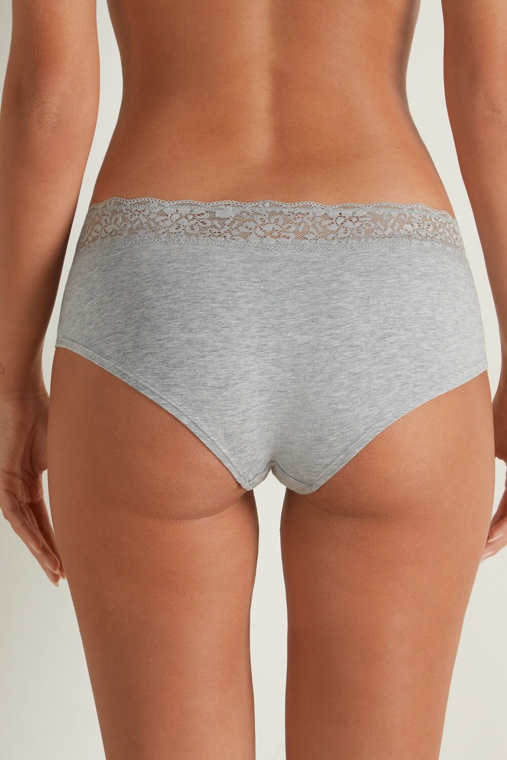 Grey Light Gray Heather 031 Tezenis Recycled Cotton and Lace Boyshorts | 498132-NAU