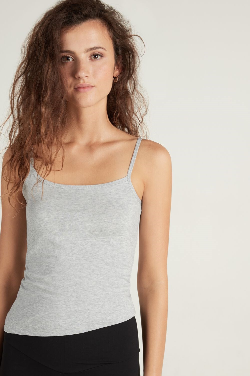 Grey Light Gray Heather 031 Tezenis Round-Neck Stretch Cotton Tank Top | 649125-ASY