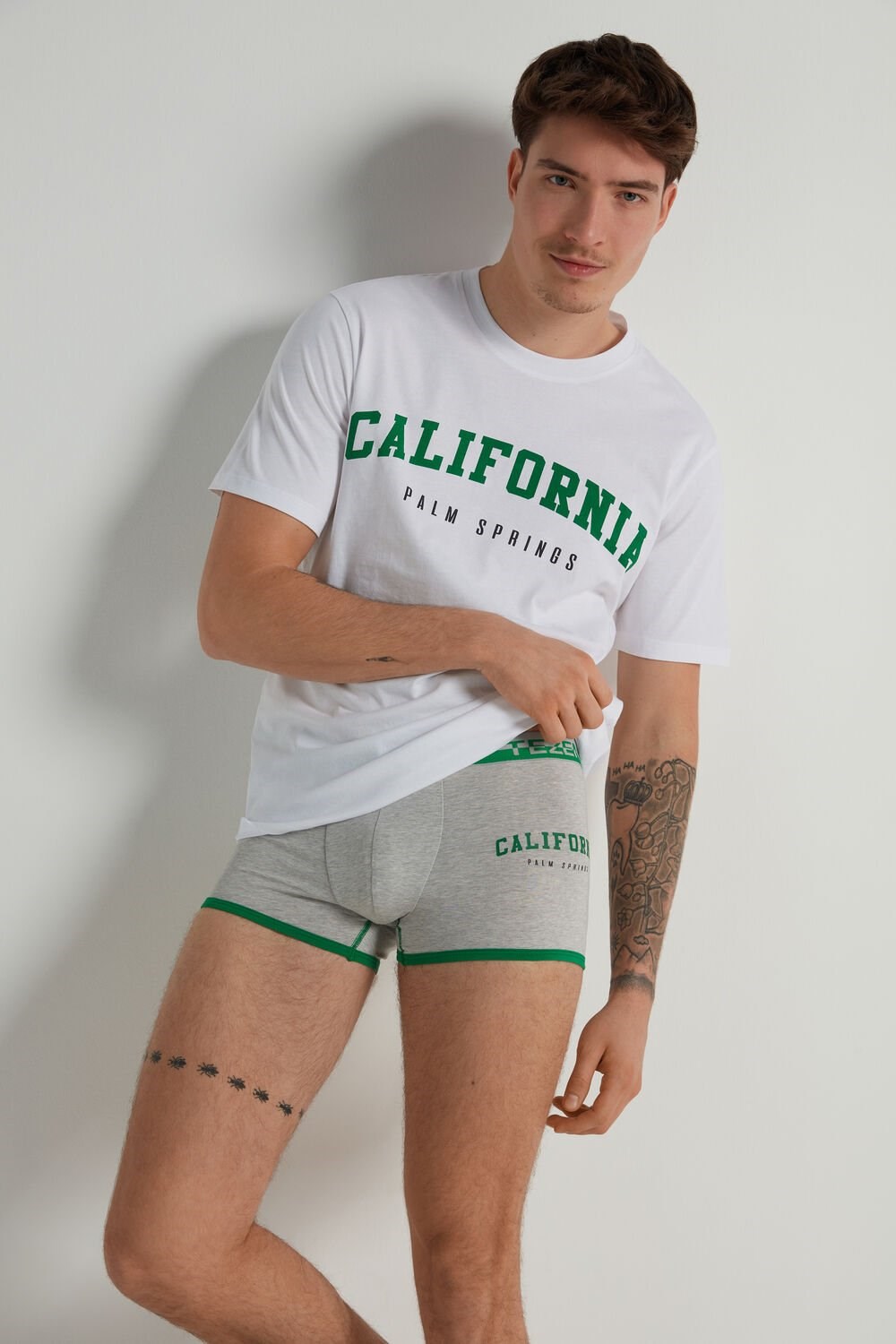 Grey Light Gray Heather California Print 421v Tezenis Printed Cotton Boxers with Logo Elastic Waistband | 961437-ZJH