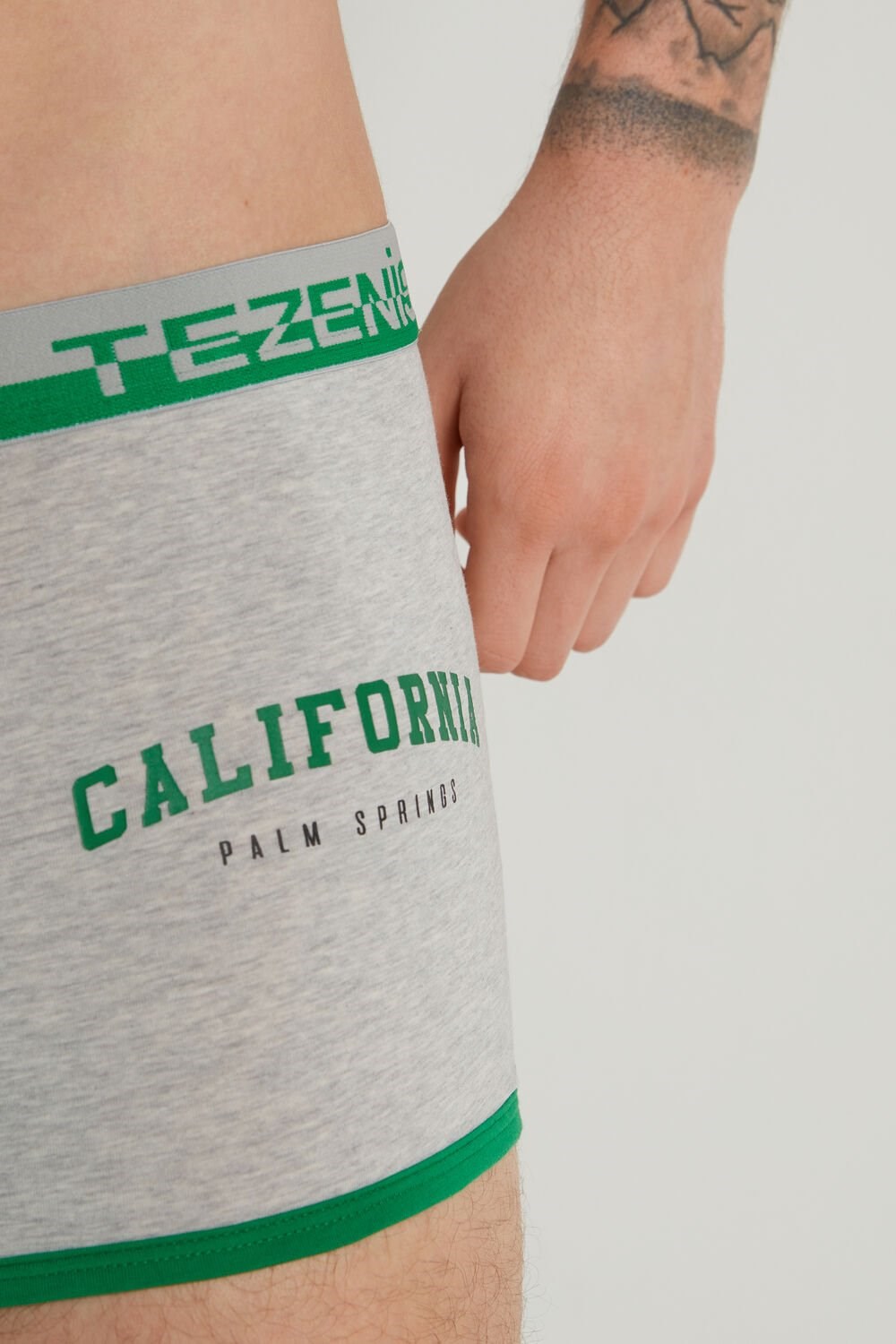 Grey Light Gray Heather California Print 421v Tezenis Printed Cotton Boxers with Logo Elastic Waistband | 961437-ZJH